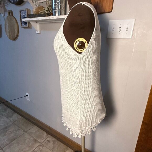 Lilly Pulitzer Jaya Sleeveless Pom Pom Fringe Cotton V Neck Knit sweater Top Siz - Picture 4 of 9